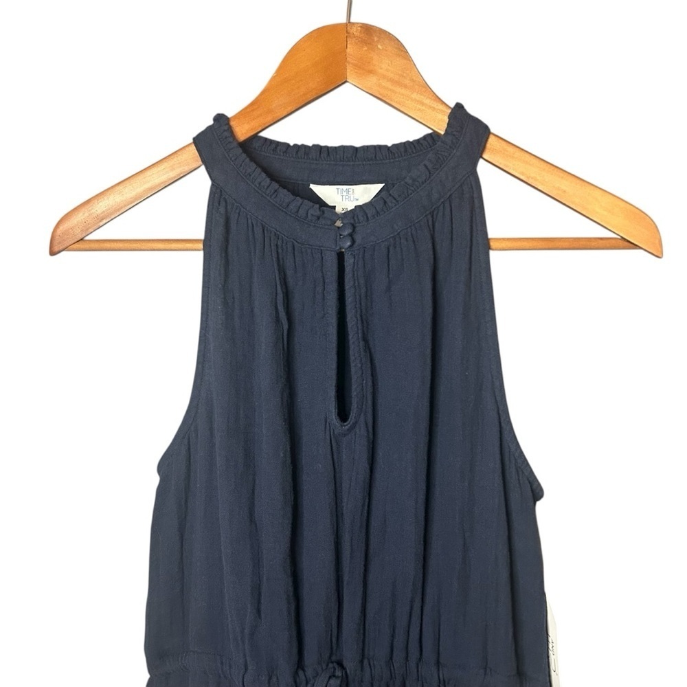 Time and Tru Navy Blue Sleeveless Maxi Dress Drawstring Waist Boho XS